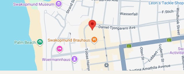 Map pin for Ludwig Schröder Estate Agents at 11 Daniel Tjongarero Street, Swakopmund, coordinates -22.6770914, 14.525548